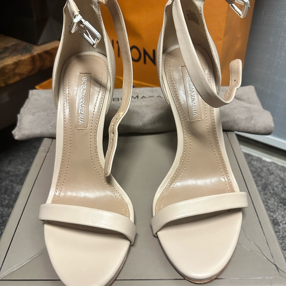 BCBG Beige Ankle Strap Heels